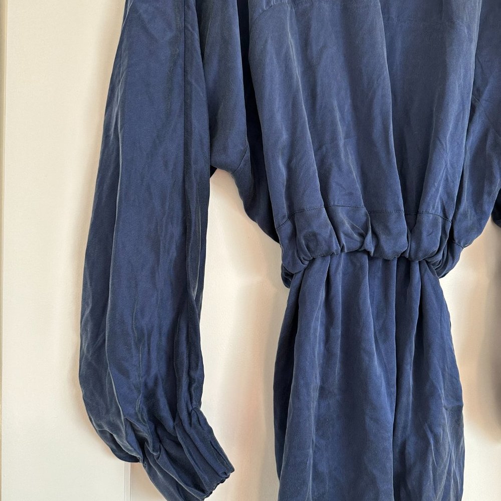 Lunya Washable Silk Robe SZ 1X Deep Blue Hypoallergenic Removable Belt - Picture 7 of 7